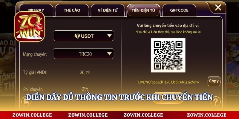 Điền đầy đủ thông tin trước khi chuyển tiền